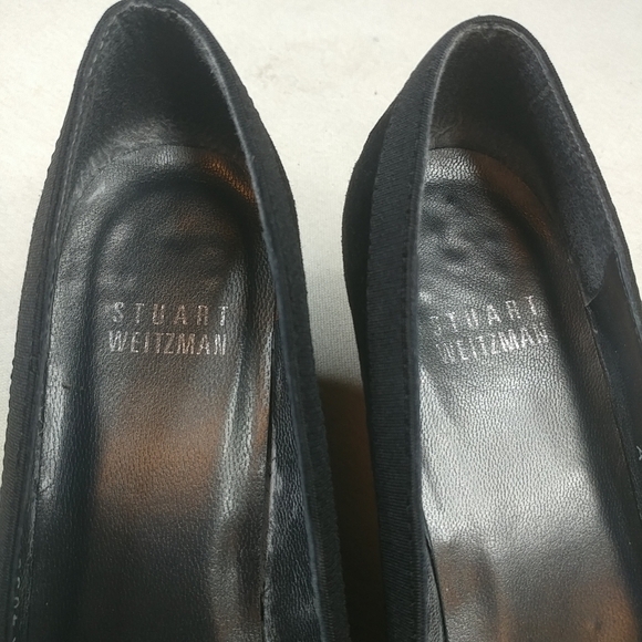 Stuart Weitzman Black Suede Square Toe Pumps. 2" H - Picture 8 of 8